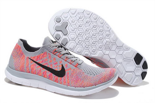 Nike Free Flyknit 4.0 Womens Shoes Light Peach Red Gray Black Hot Online Store